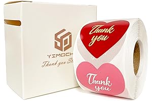 500Pcs Heart Shaped Thank You Stickers