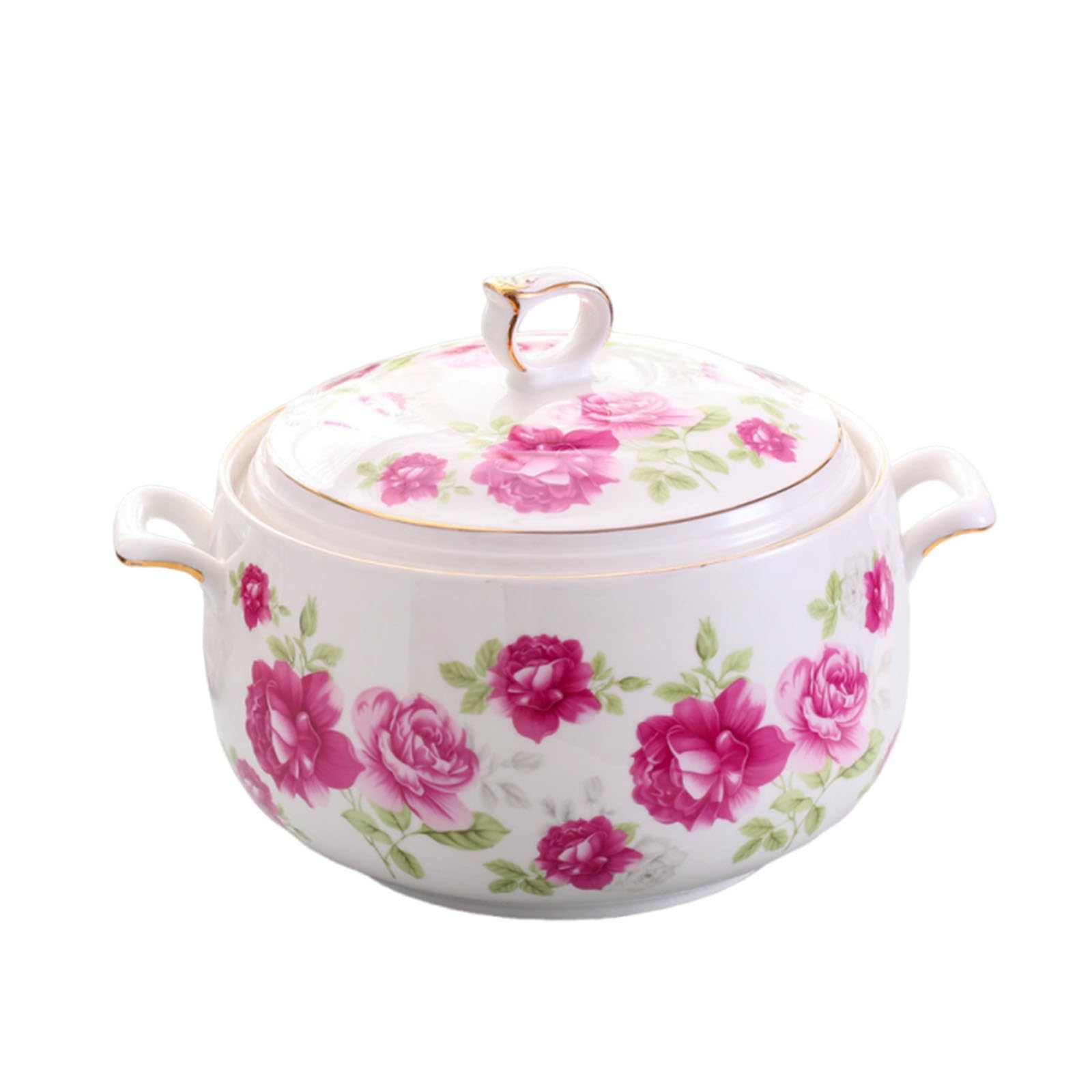 Zuppiera in ceramica con coperchio – Piatto da portata rotondo con doppi manici per la decorazione della casa e della cucina