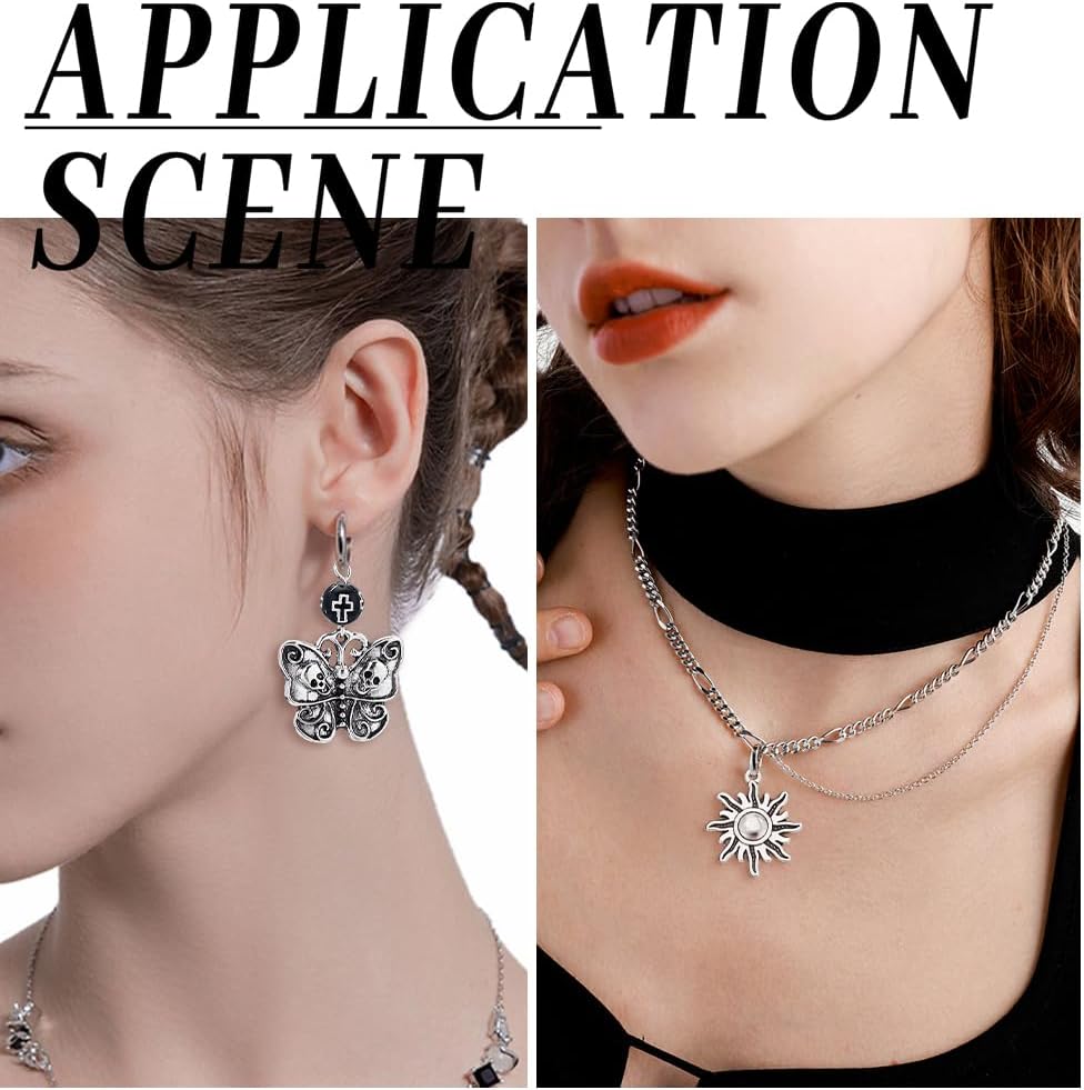 SUNNYCLUE 40PCS 10 STYLES Gothic Charms Tarot Charms Bulk Goth Tibetan Antique Silver Moth Butterfly Skull Moon Phase Snake Magic Charm Bulk for Jewelry Making Charms Diy Earrings Necklace Craft - Image 5