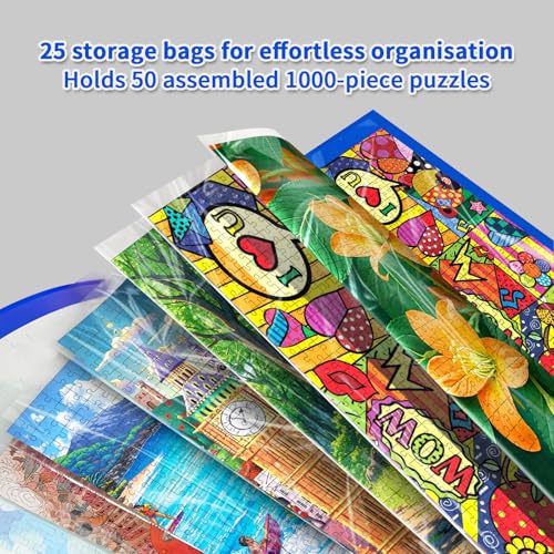 MOZOOSON Puzzle-Aufbewahrungsordner für 1000 Puzzles, Puzzle-Zubehör mit 25 Taschen, große Kapazität, Puzzle-Organizer, staubdicht und schützendes Puzzle-Zubehör (Blau)