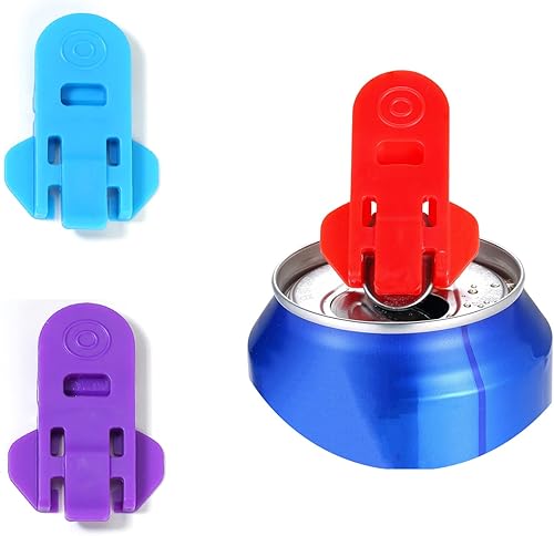 Miniatura 8 de Abrelatas manual fácil, paquete de 6 abridores de latas de cerveza de soda colorida y protector de latas de bebidas, escudos de plástico de alta