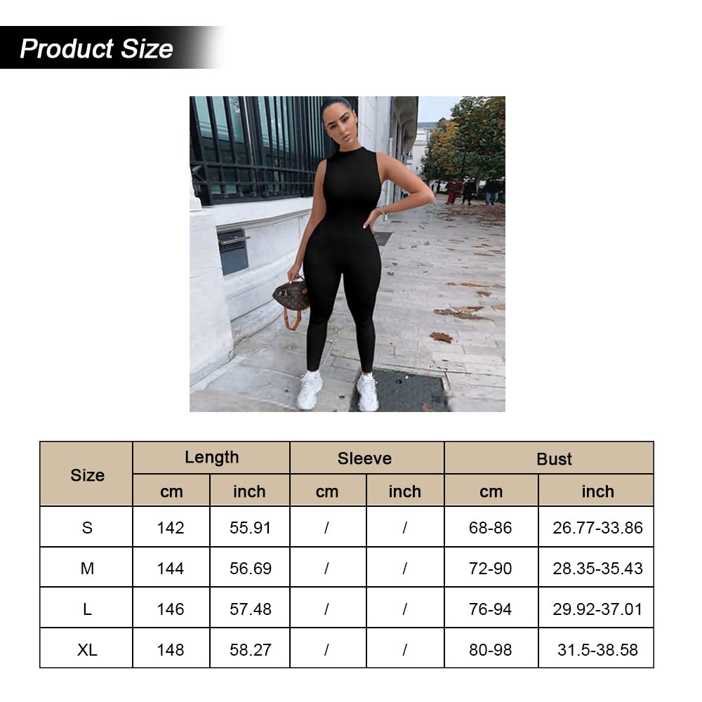 Jumpsuit Donna Tutina senza Maniche Collo Alto Tuta Estiva Aderente Completo Lungo Sportivo Tutina Elegante Body Pantaloni Intera Sportiva per Fitness Yoga Casual