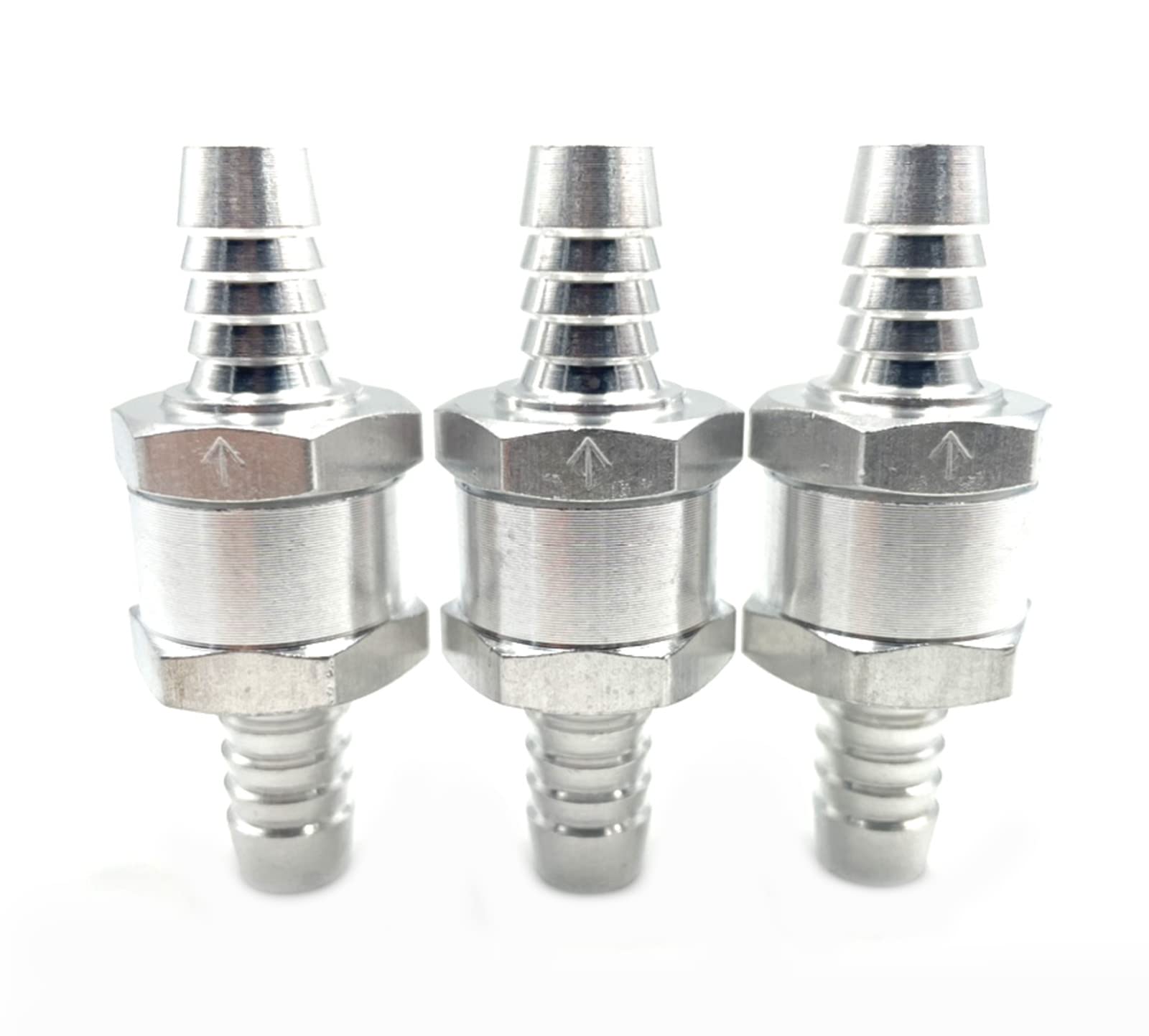SAUTOPBstenky 3 Packs Aluminium Alloy Silver 3/8'' 10mm Non Return One Way Check Valve for Fuel Line Oil Petrol Diesel (DDD470)