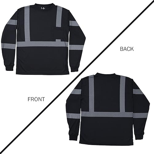 Miniatura 6 de VENDACE 3 camisetas de seguridad reflectantes de alta visibilidad, camisetas de trabajo de construcción de manga larga Hi Vis, para hombres (negro,