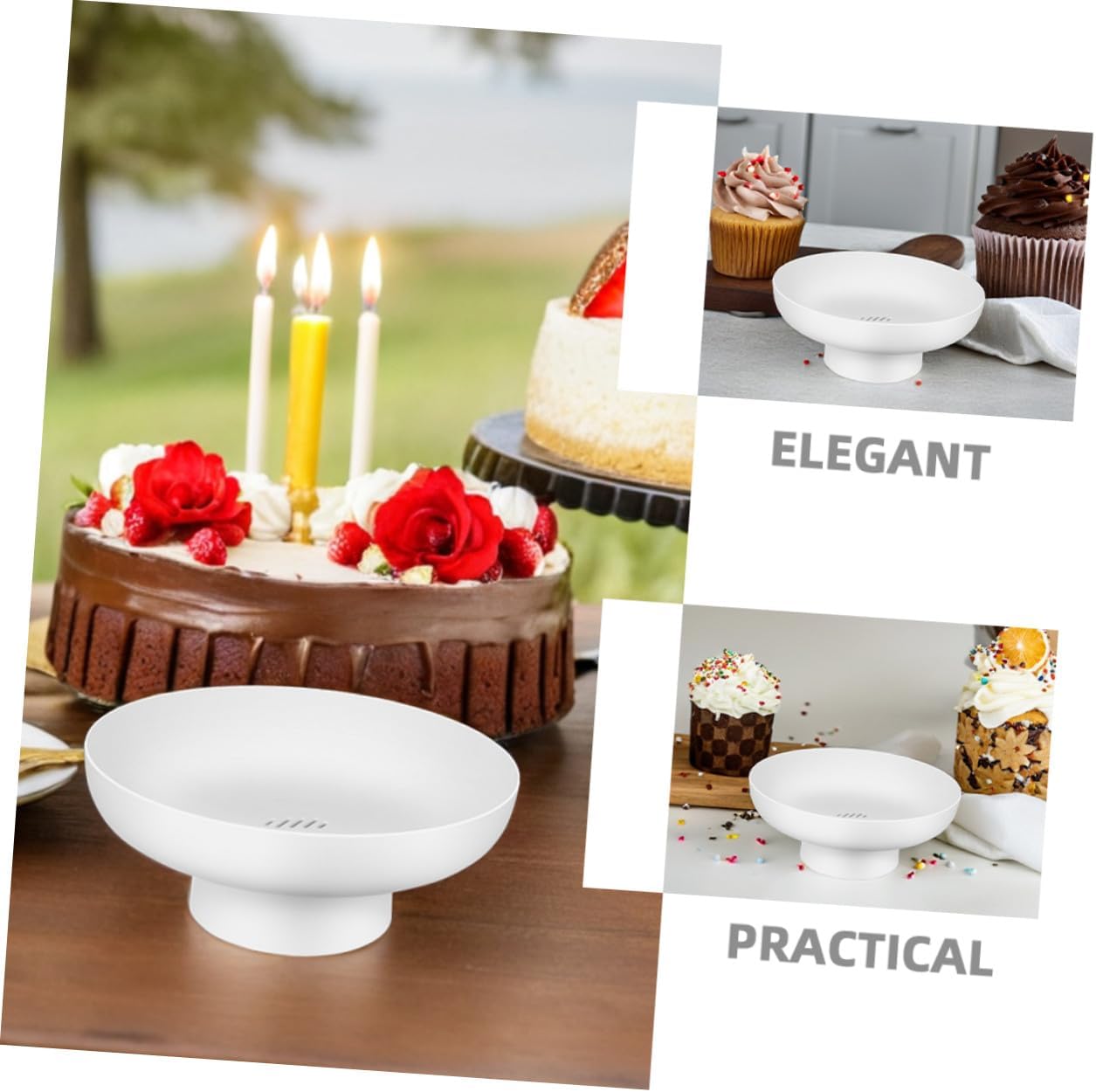 Luxshiny 2pcs Raised Fruit Bowl Set White Decorative Pedestal Snack Serving Trays Food Storage Bowls for Kitchen Counter and Dining Table