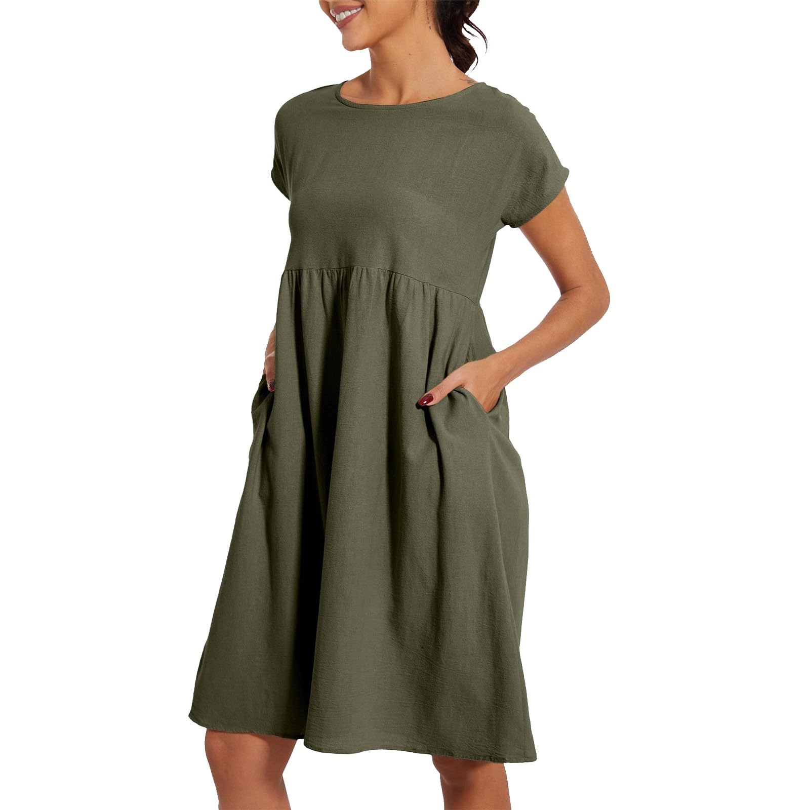 Dasfsagh 2024 Nuevo Vestido Verano Cuello Redondo para Mujeres Casual Y CóModo AlgodóN De Manga Corta Bolsillo Falda Playa Vestidos Verano Mujer 2024 Largos Elegantes Vestidos De Boda Invitada Vacaciones