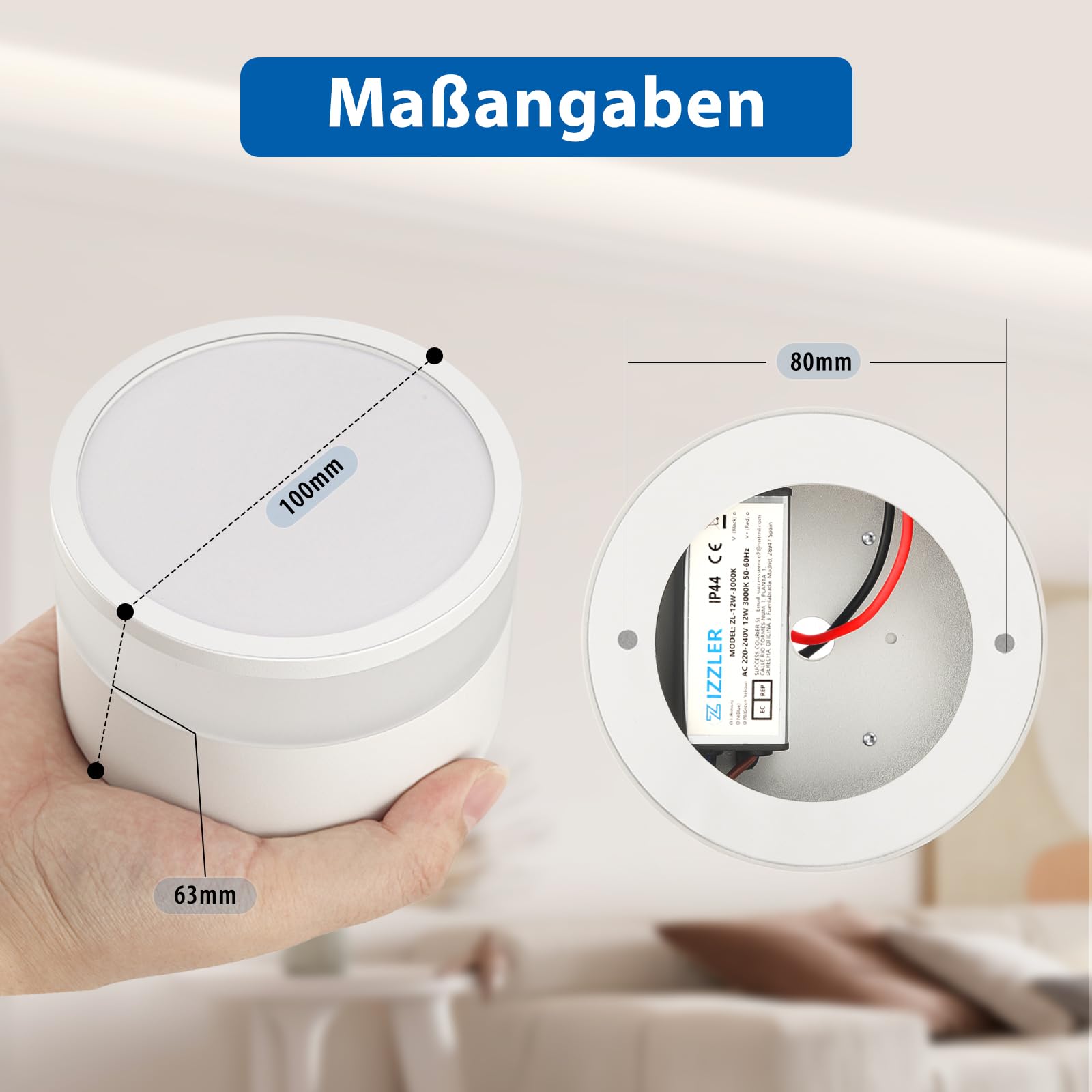 ZIZZLER IP44 Wasserdichte Deckenleuchte Aufputz Weiß für Bad Küchen, 2er LED Aufbauspots Warmweiß 3000K für Wohnzimmer Flur, 12W 1100LM Aufbaustrahler Deckenspot 230V Feuchtraum, Rund Ø100mm*63mm