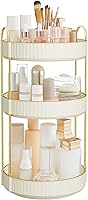 SONGMICS 3-Tier Rotating Makeup Organizer Lazy Susan, Customizable Vanity Skincare Storage, Countertop Toiletries Holder, Cloud White UJKA011W01