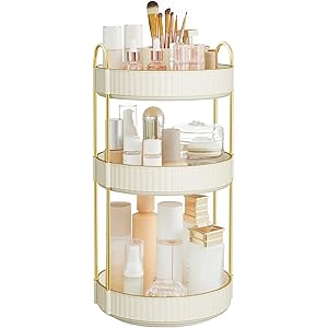 SONGMICS Makeup Organizer, 3-Tier Round Rotating Skincare Organizer Countertop, Customizable, Toiletries Vanity Organizer, Lazy Susan, Gift, Cloud White UJKA011W01 Cloud White 3 Tiers (18.1"