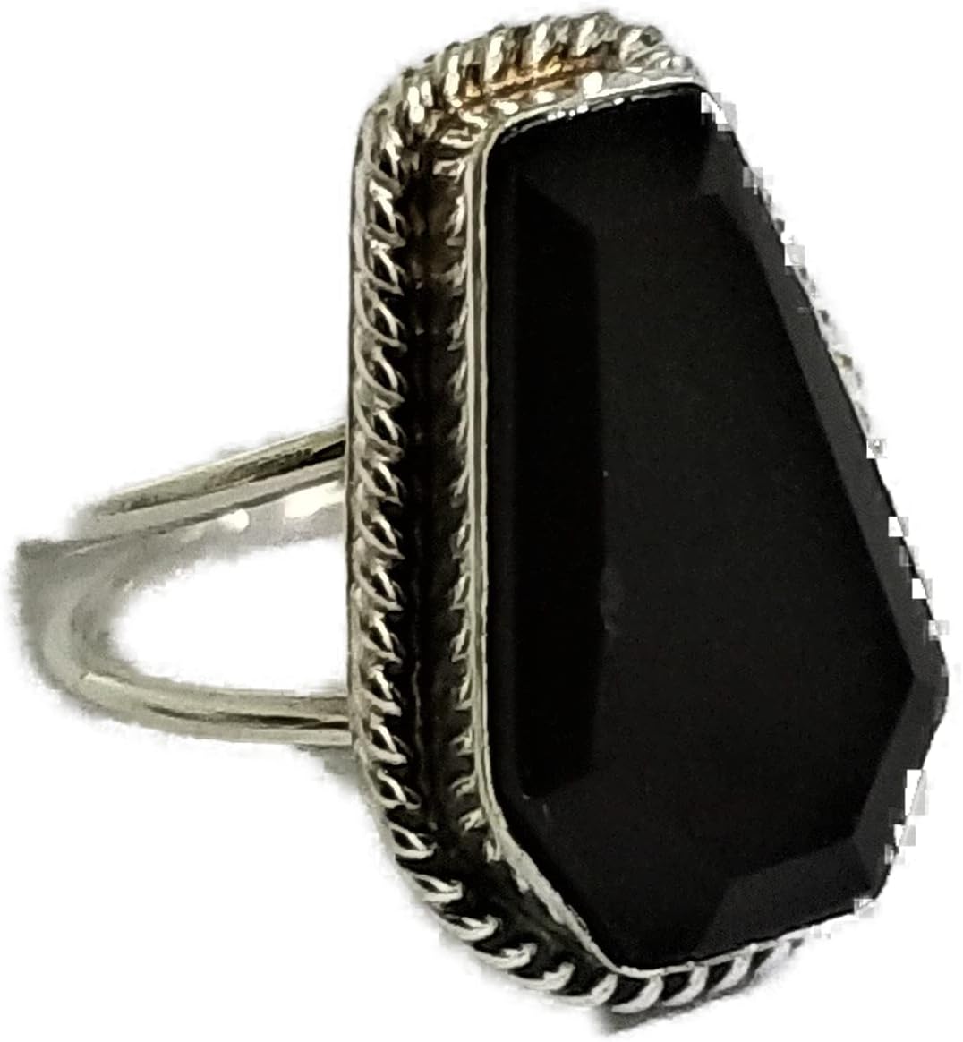 Natural Black Onyx Coffin Ring 925 Sterling Silver Plated Split Band Black Gemstone, Handmade Statement, Coffin Stone, Black Onyx Jewelry Gift For herhim