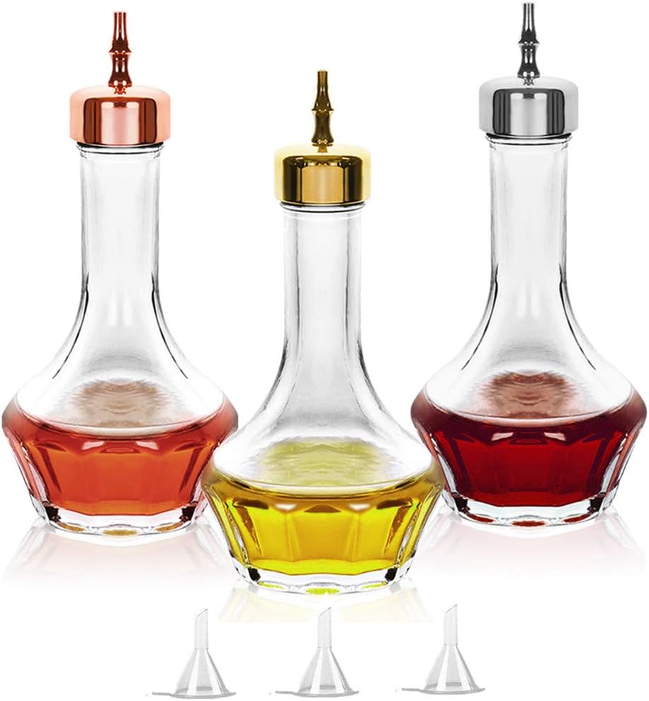 LINALL Bitters Bottle Set of 31.7oz/50ml Dasher Bottles with Gold Rose Gold and