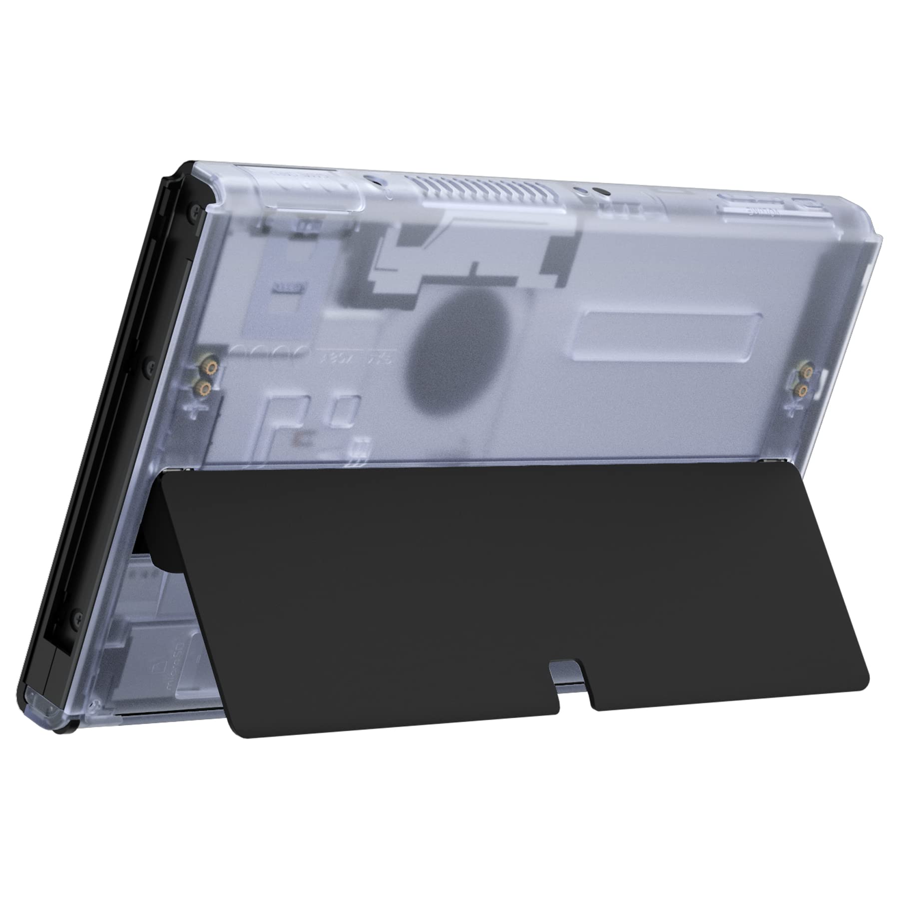 eXtremeRate Cover Console Ricambio per Nintendo Switch OLED,Custodia Posteriore Scocca Shell Ricambio per NS Switch OLED Console(Non Include Supporto)-Trasparente Blu Ghiacciaio
