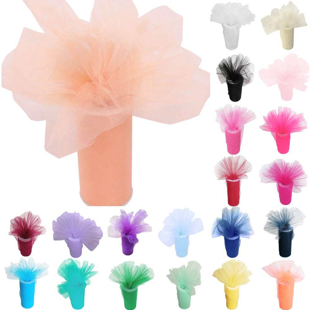 Time to Sparkle 4pcs 6inchx25 yards Tulle Roll Spool Tutu Party Birthday Wraping Crafts Bridal Bow Skirt Wedding Decor, Flesh