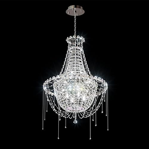 Miniatura 2 de H70 pulgadas - Candelabros modernos de cristal para entrada de vestíbulo escalera alta lámpara colgante de cristal imperio incluye LED regulable de