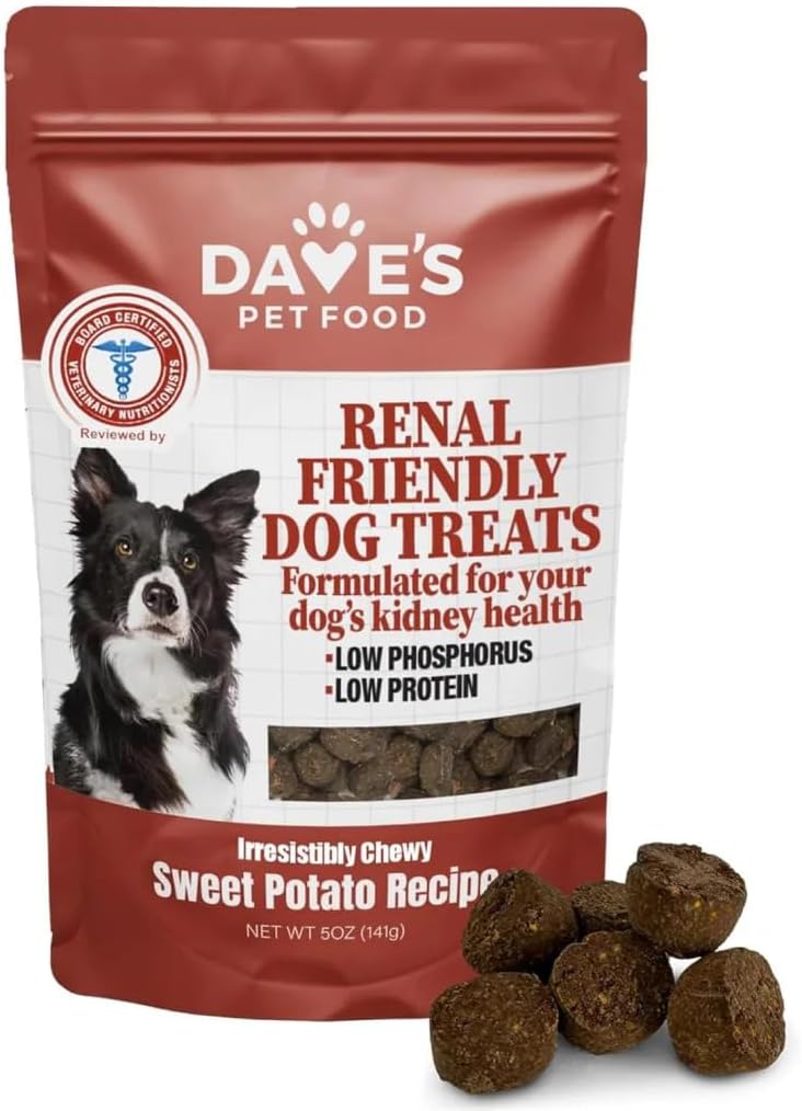 Dave's Pet Food Kidney Dog Treat for Renal Diet, Semi-Moist Sweet Potato Treats, Low Phosphorus Chewy Treats, Kidney Support for Dogs, Complements Friendly Dog Food (1 Pack)