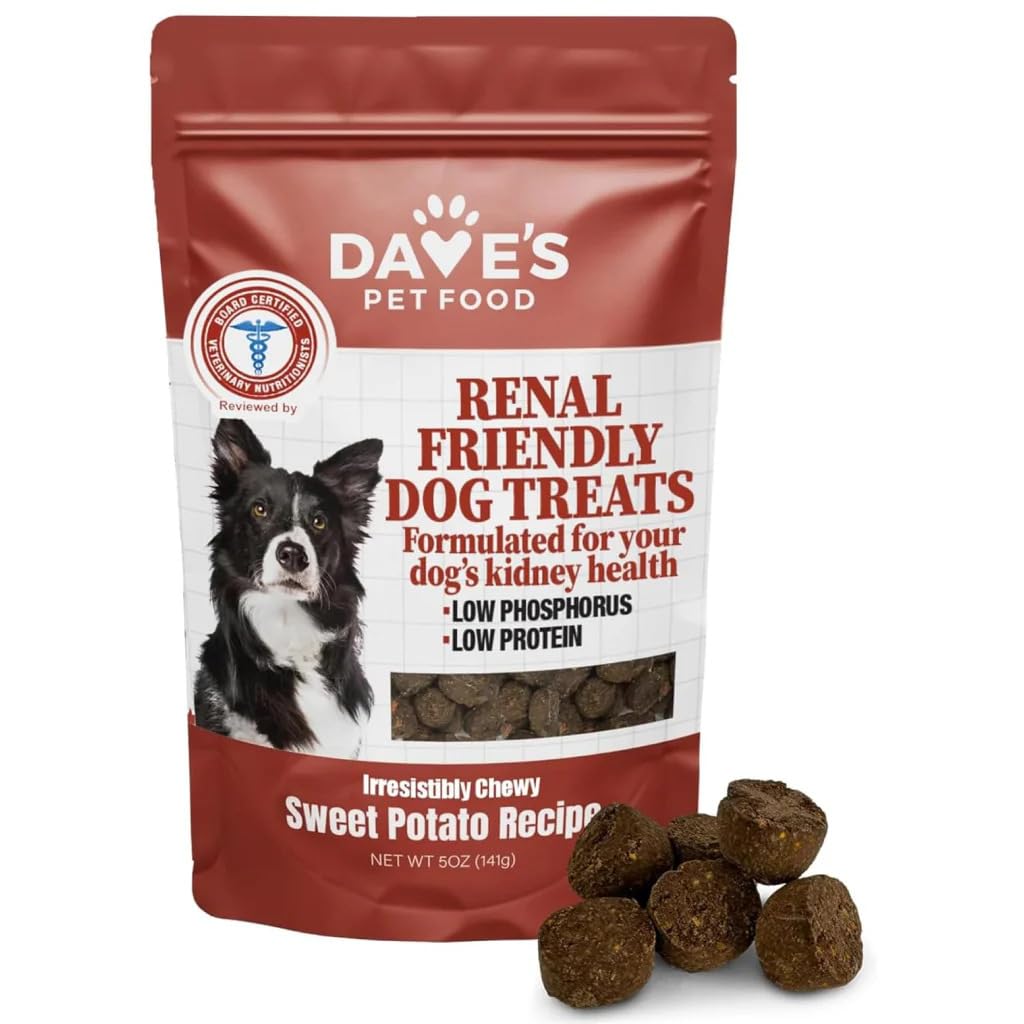 Dave's Pet Food Kidney Dog Treat for Renal Diet, Semi-Moist Sweet Potato Treats, Low Phosphorus Chewy Treats, Kidney Support for Dogs, Complements Friendly Dog Food (1 Pack)