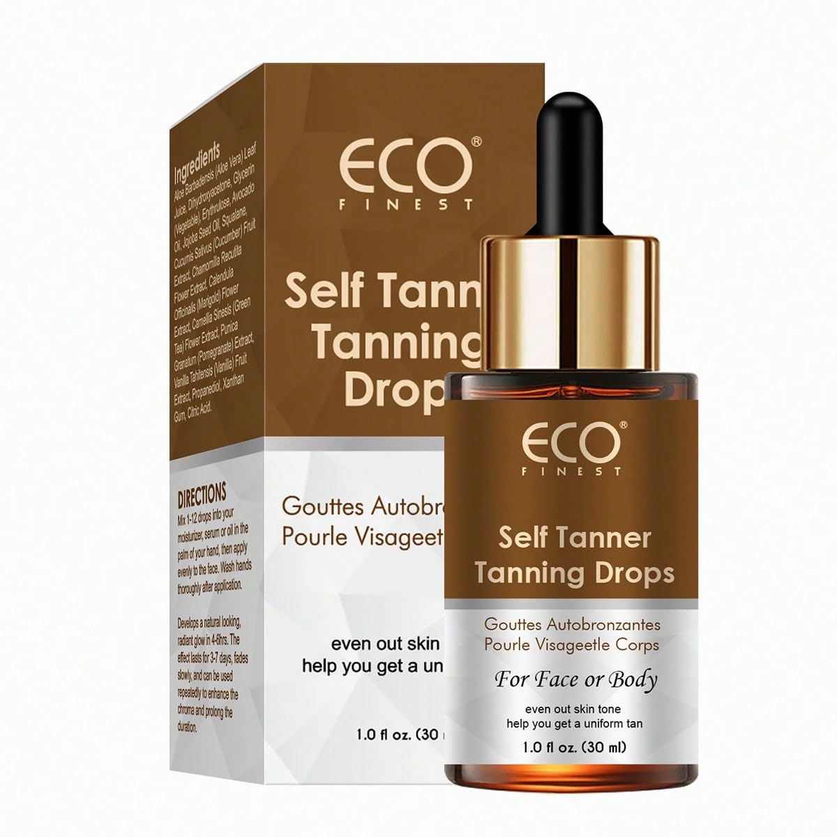 Self Tanner Tanning Drops – 30ml For Face & Body | Customizable Glow | Hydrating & UV Protective