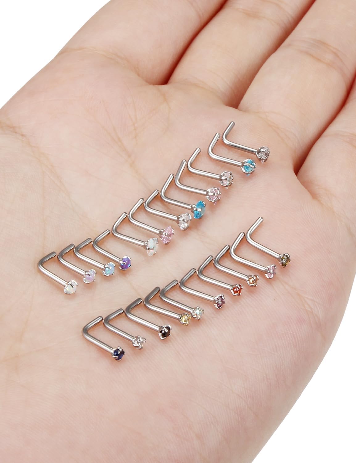 20/18g Nose Rings Studs Straight/L/Corkscrew Shape Bars Piercings Jewelry for Women Hypoallergenic Surgical Stainless Steel - Image 5