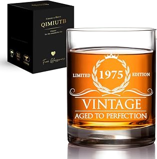 1975 Vintage Limited Edition Whiskey Glass, 50th Birthday Aged to Perfection Whiskey Glasses,Seventy-five Anniversary Presents for Men Parents Dad 50th Birthday Party- 52