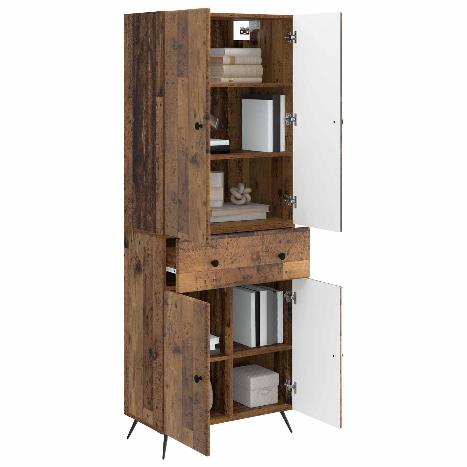 2-teiliges Möbelset Wohnzimmer Altholz-Optik Wohnwand mit Schrank und Sitzbank, Modernes Design Set für Flur und Esszimmer mit 4 Türen 4 Regalböden 1 Schublade