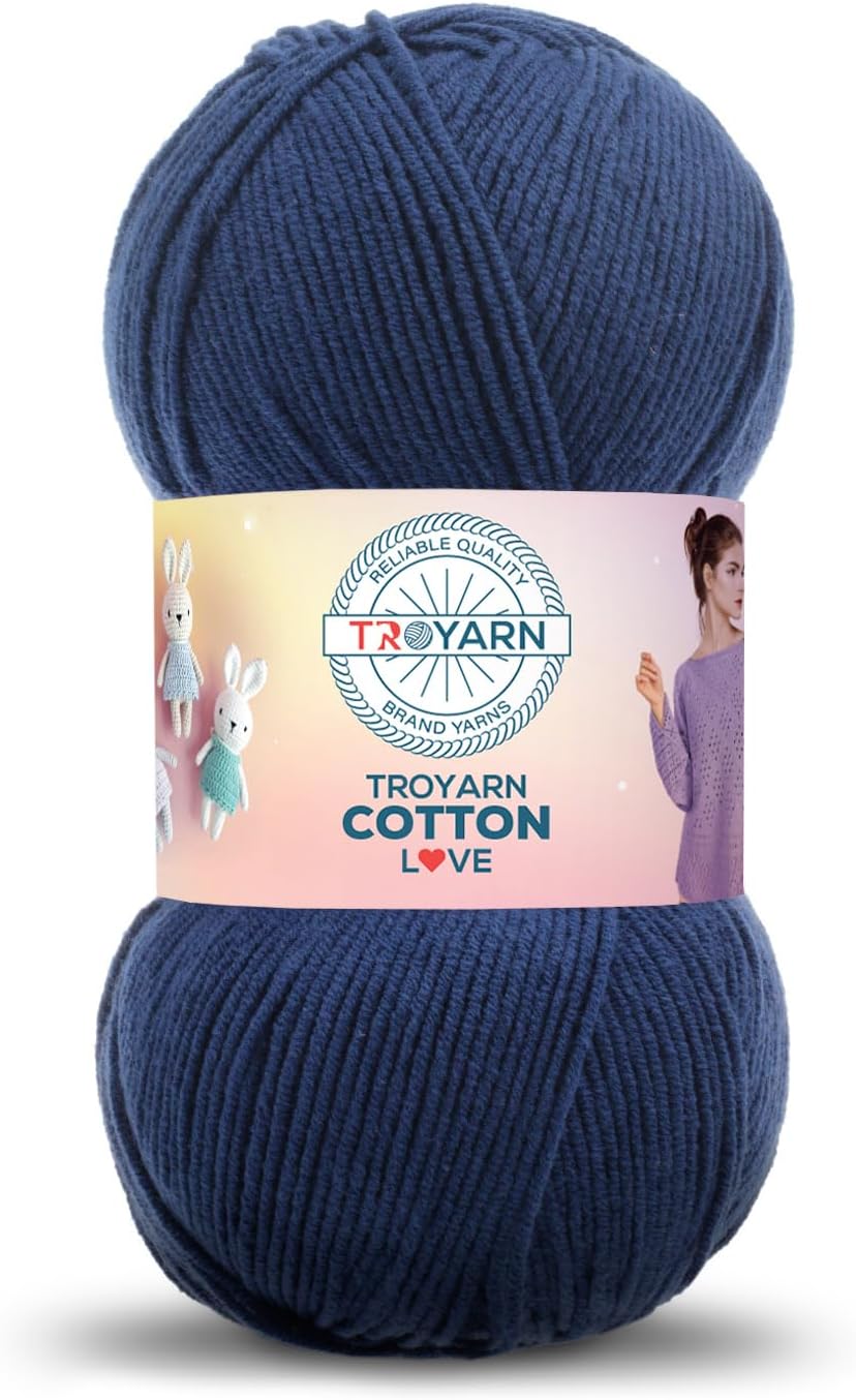 Troyarn Cotton Love (4- Skeins Pack) 55% Cotton 45% Acrylic Yarn Cotton Yarn (4 x 3.52 Oz - 4 x 100 gr)/(4 x 360 Yard -4 x 330 mt)(113279-Navy Blue)