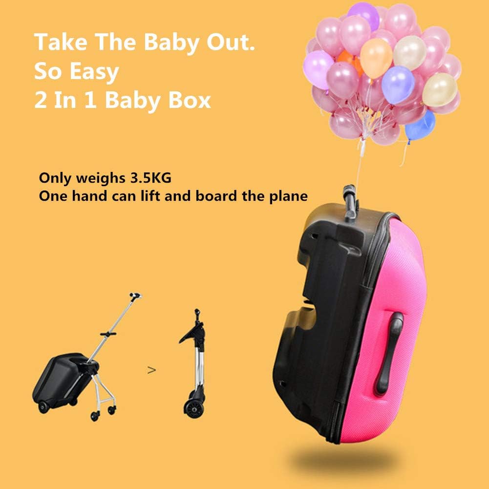 review HBIAO Children's Ride-On Suitcase, Kids Luggage Set, Fashion Travel Suitcase, Student Trolley Boarding Suitcase, Toy Box, 2-in-1 Trolley Case & Baby Stroller,Pink