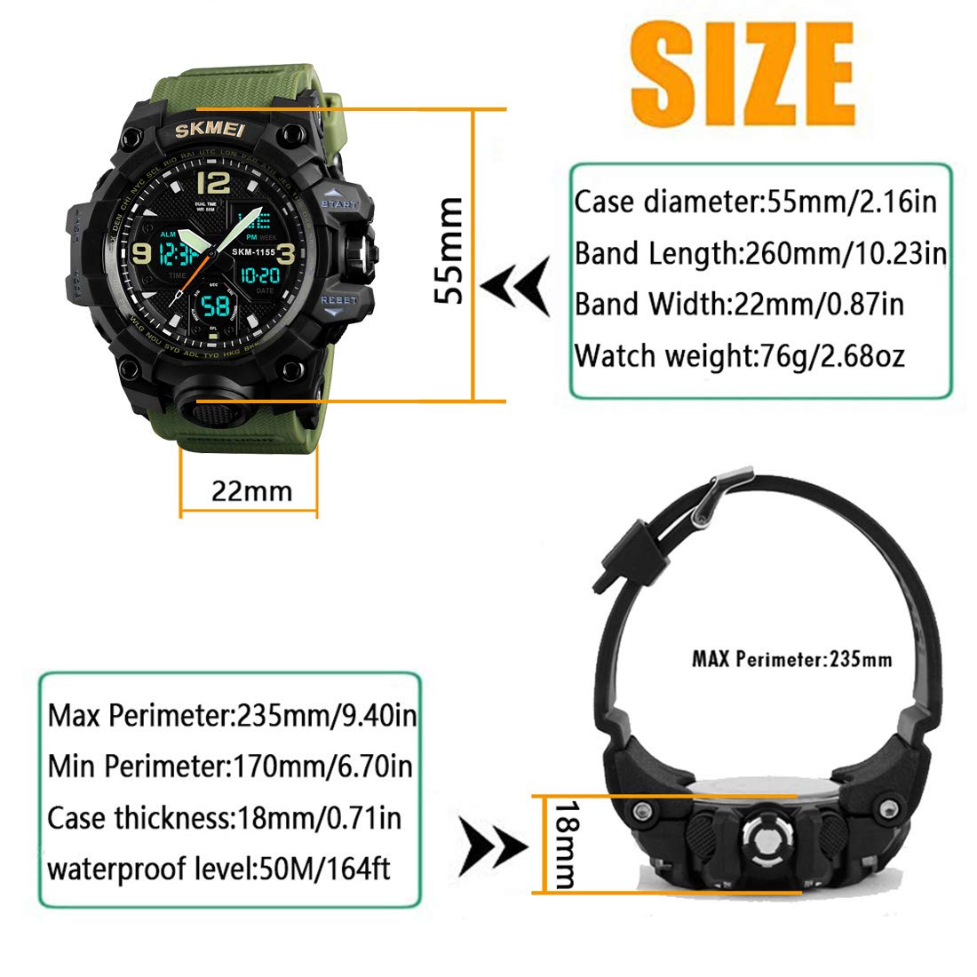 Dayllon Mens Watch Military Sports Outdoor Waterproof Watches for Men Date Multi Function Tactics Alarm Stopwatch Analog Watches 1155 Green