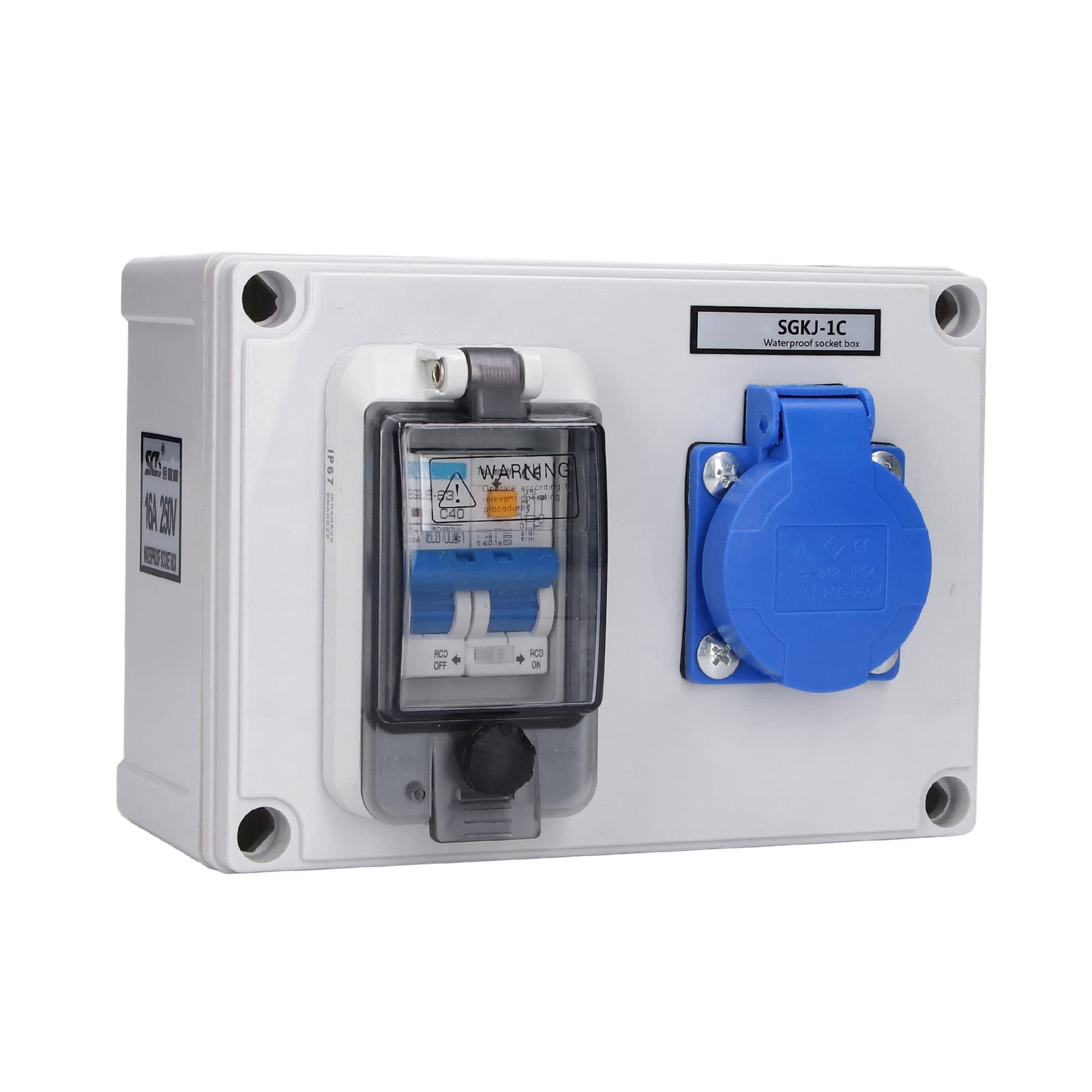 ABS Steckdose 200-250V 10-16A IP54 Wasserdicht mit RCD-Schutzschalter für Innen- und Außenbereiche