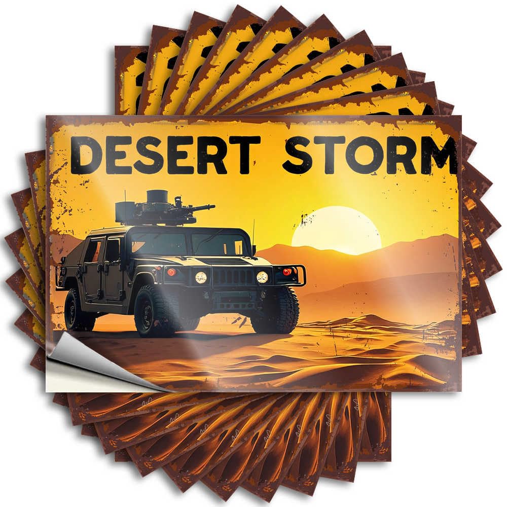 Desert Storm: Armored Vehicle in The Sunset Tattoo Backyard Decor | Mini Hard Removable Decal Pack(8X12CM)