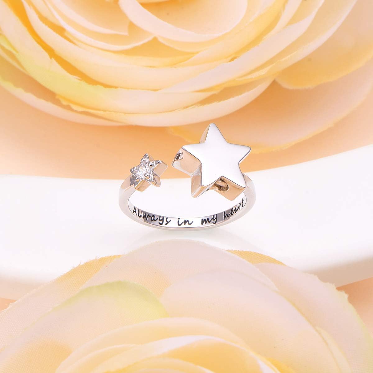 Ladytree S925 Sterling Silver Always in My Heart Cremation Urn Ring Star Memorial Ashes Keepsakes Open Finger Ring Jewelry for Women - Image 4