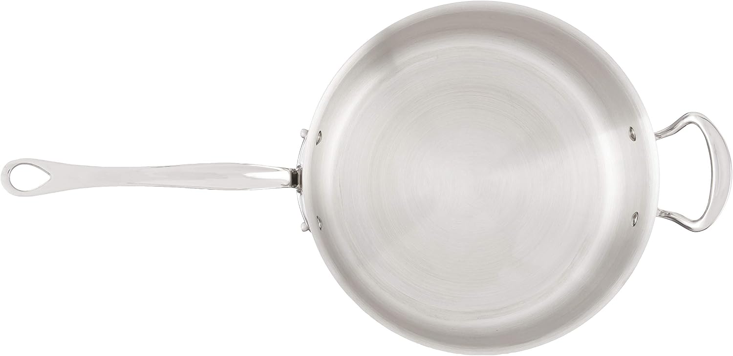 Mauviel M'Cook 5-Ply Polished Stainless Steel Saute Pan with Lid And Helper Handle, Cast Stainless Steel Handle, 6.2-qt, Made In France