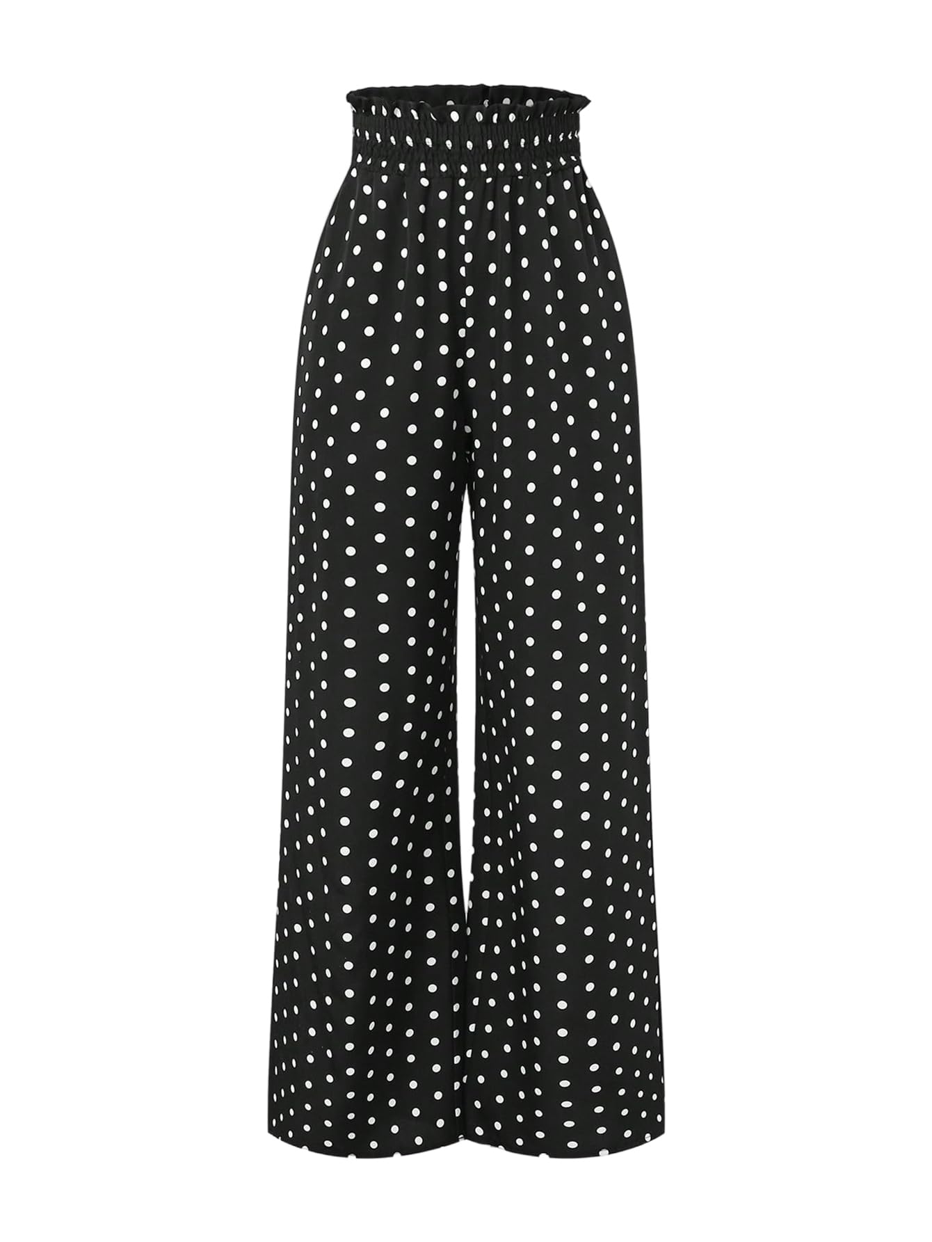 MakeMeChic Womens Polka Dots Pants Elastic Waist Wide Leg Smocked Summer Trousers