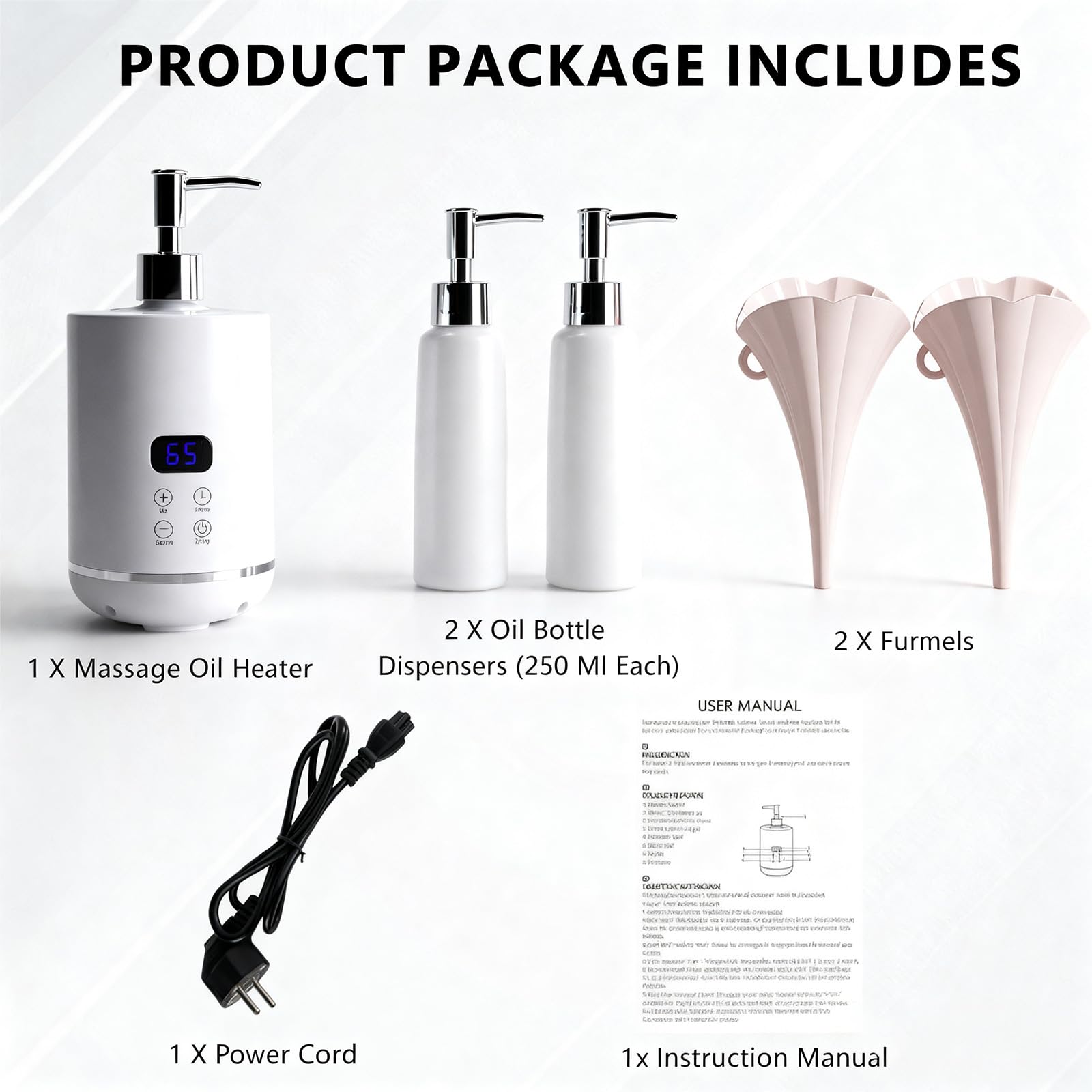 Intelligent Massageöl Wärmer 250ml mit Zwei Ölflaschenspendern und Trichter für Ätherische Öle Lotionen Cremes