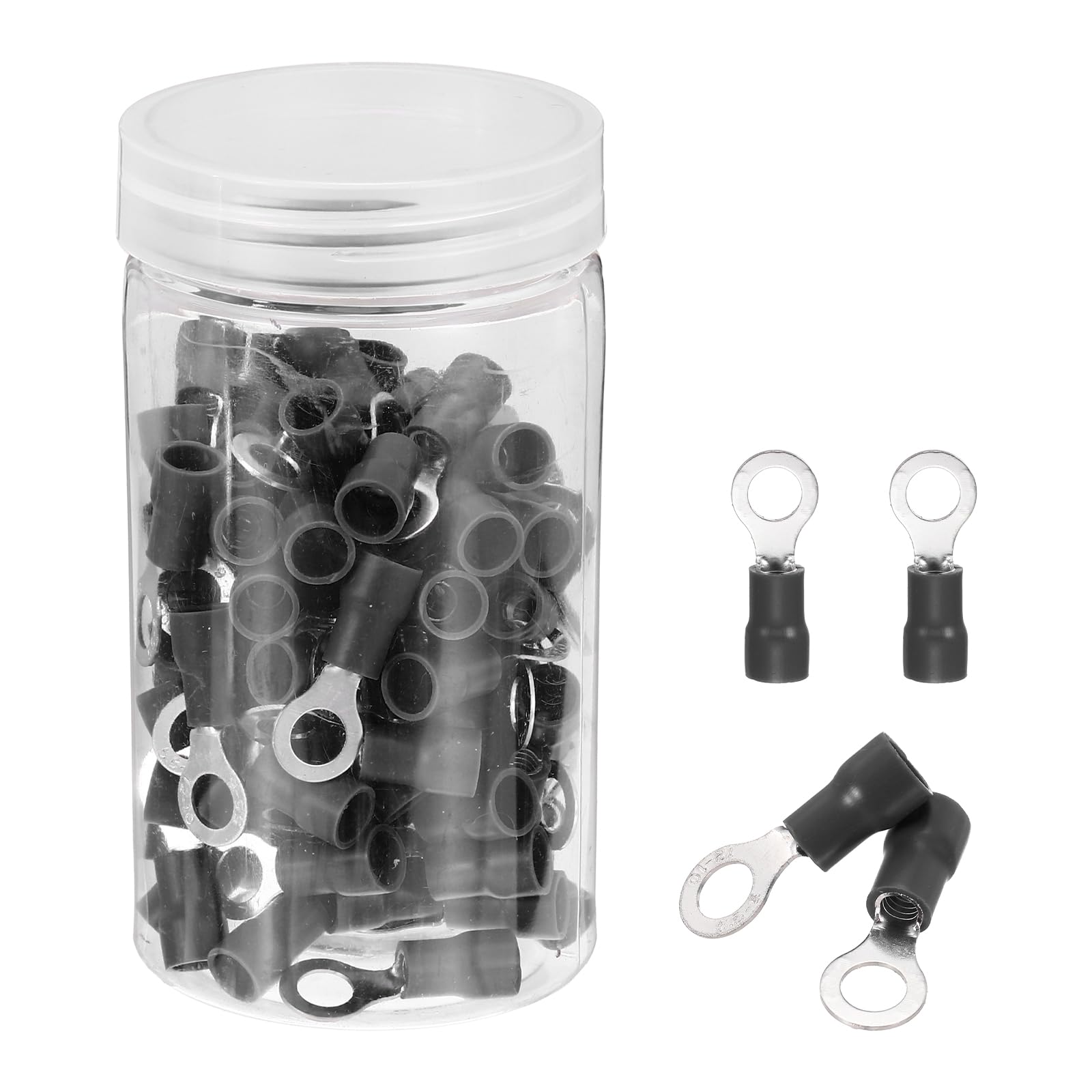 sourcing map 100Pcs Insulated Ring Terminal RVS5.5-6 Battery Lugs 12-10AWG Electrical Crimp Terminals Eyelet Wire Connectors for Industrial, Electrical Wiring, Black