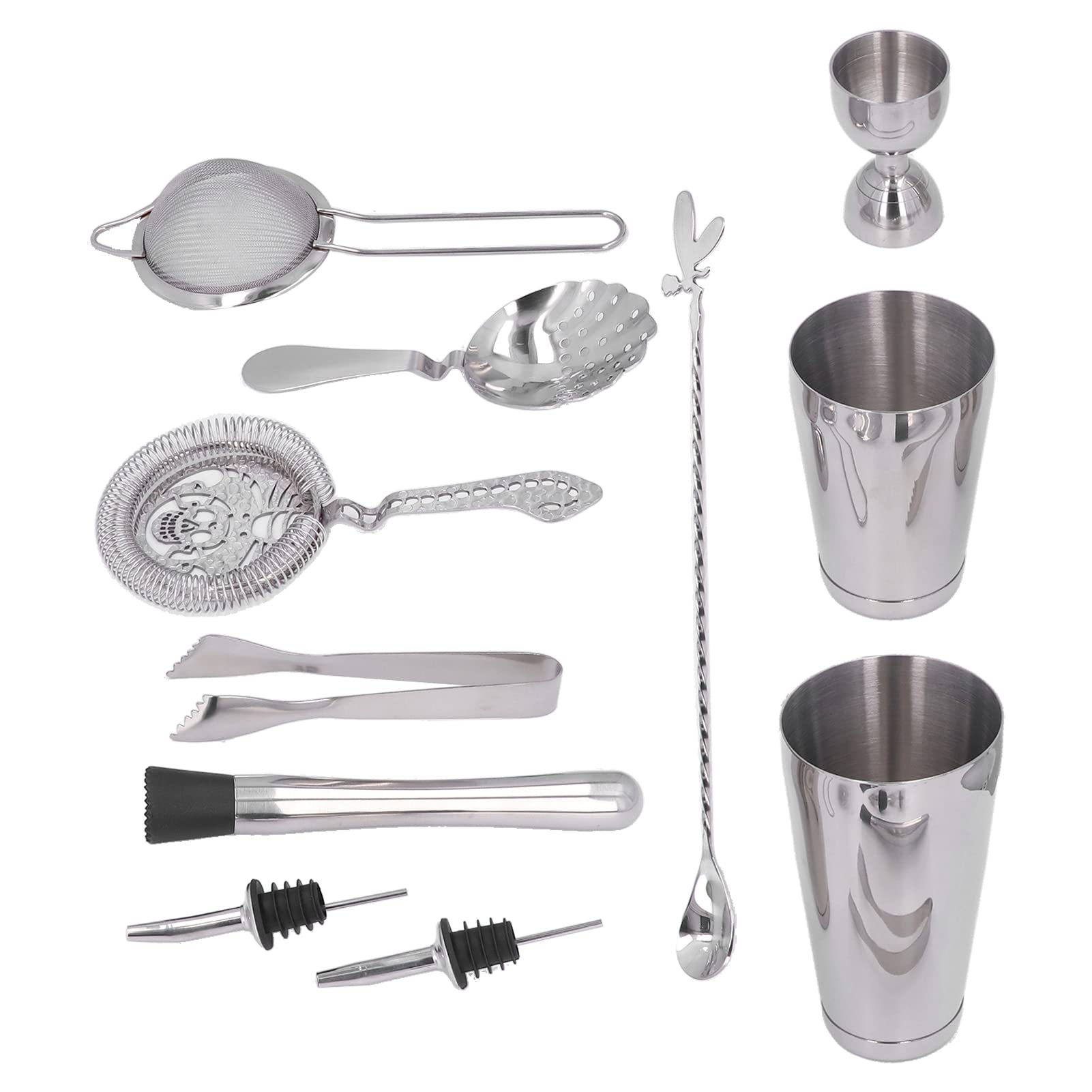 Fydun 11-teiliges Cocktail-Shaker-Set aus Stahl für den Barmixer zu Hause – Unverzichtbares Mixwerkzeug-Set für Cocktails und Getränke (SILVER)