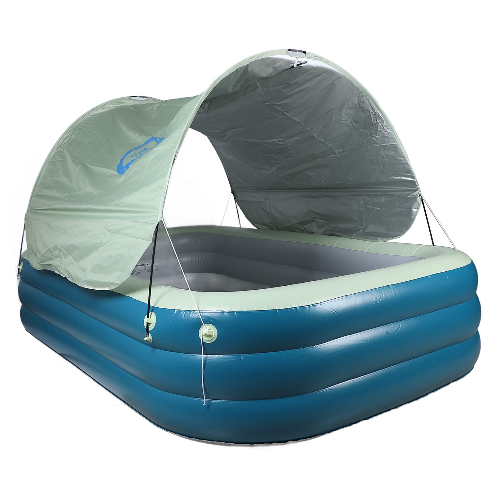 Cloimei Large Inflatable Pool with Canopy Blow Up Swimming Pool for Adults Family Backyard Outdoor Water Play 2.6m PVC Durable Material with Water Slide (Green)