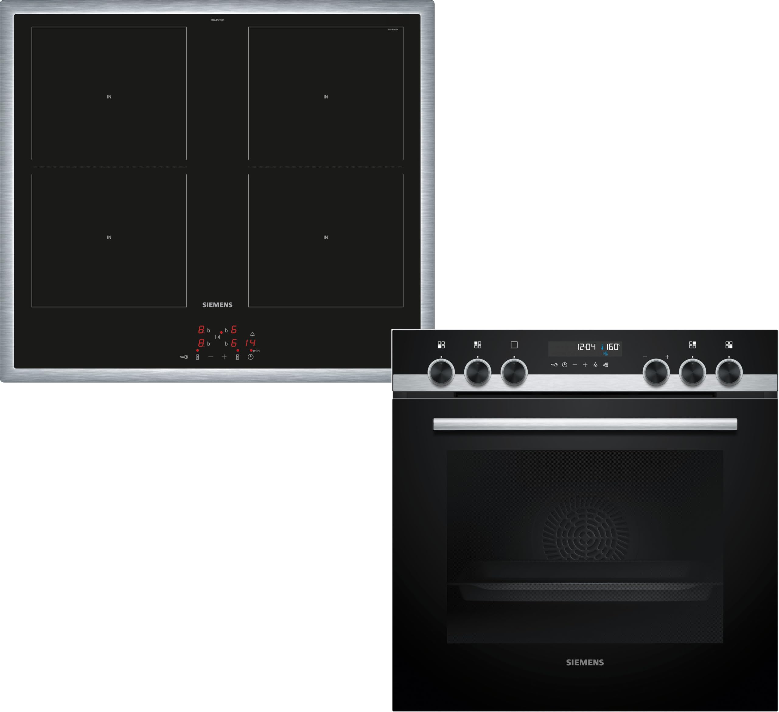 Siemens PQ521DB2ZM, iQ500 Einbau-Herd-Set, Bestehend aus HE578BBS4 Herd, 60 x 60 cm, Pyrolyse Selbstreinigung und Backautomatik, EM645CQB6E Induktionskochfeld, Kombi-Induktion, Edelstahlrahmen