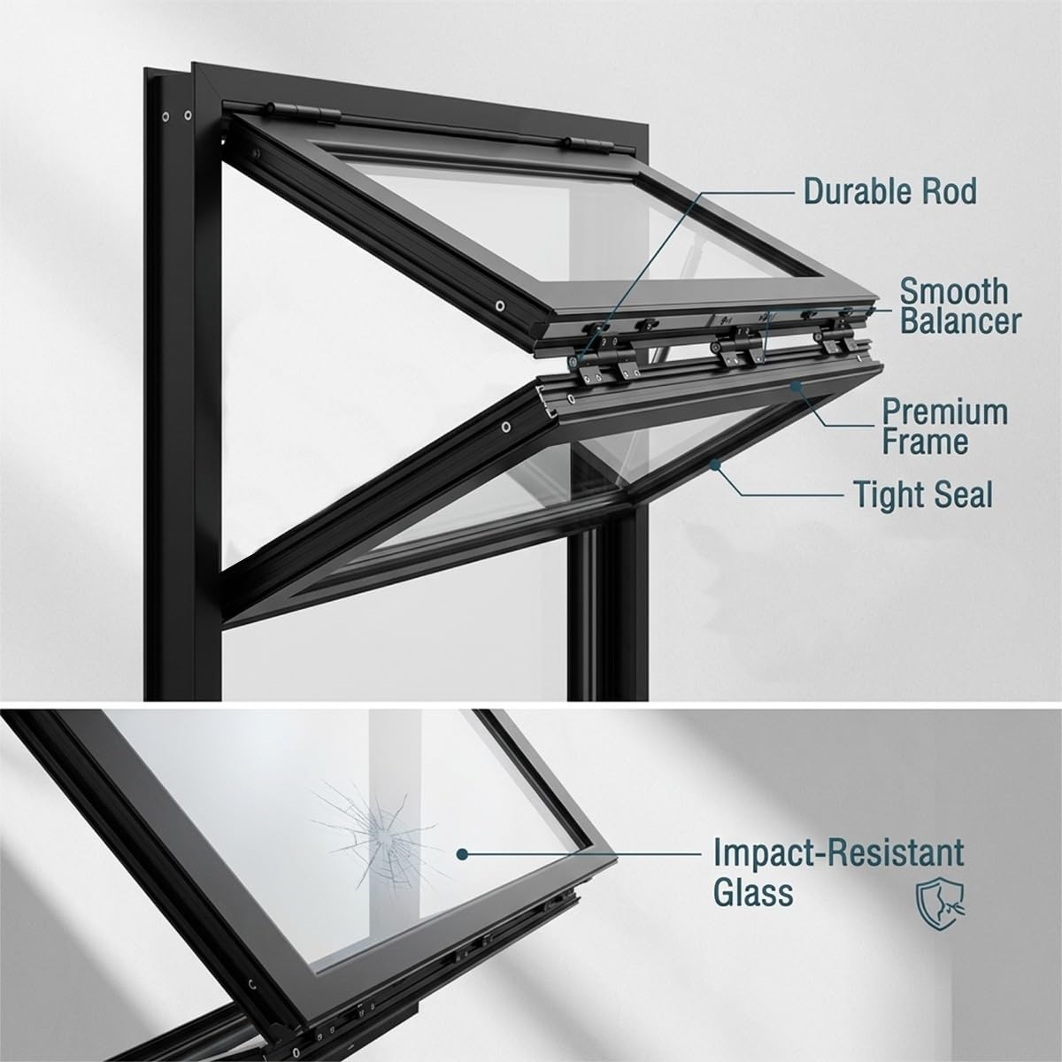 Premium vertikal faltende Verkaufsfenster aus Aluminiumlegierung mit verschließbares Fenster für Imbisswagen, Wohnmobile, Küchen und Gastronomiebetriebe(Black,36x60in/91.5x152.4cm)