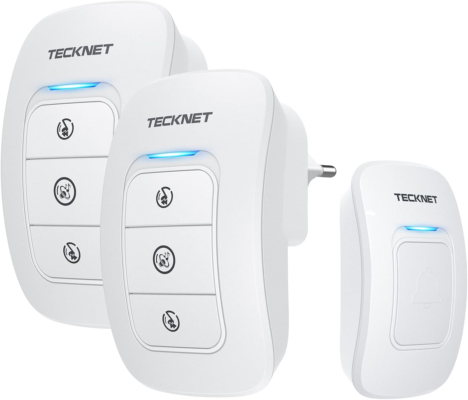 TECKNET Timbre Inalámbrico,Timbre Inalámbrico Exterior Impermeable de Puerta con Indicadores LED, IP44 Resistente al Agua, 38 Melodías, Alcance a 250m, 4 Niveles de Volumen (Blanco)