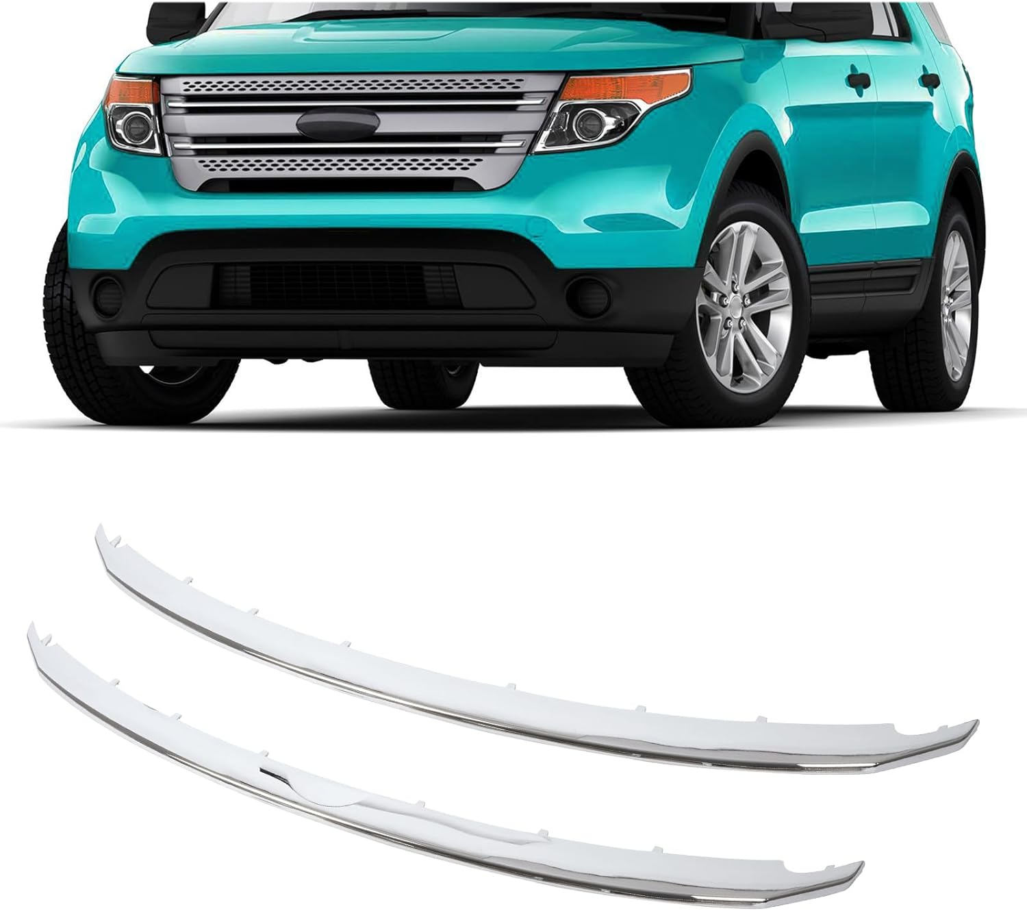 KUAFU Front Upper + Lower Grille Trim Compatible with 2011-2015 Ford Explorer Replacement for BB5Z-8200-AA BB5Z-8200-BA FO1216107 FO1217105 Grill Trim Silvery Chrome Plastic(ABS)