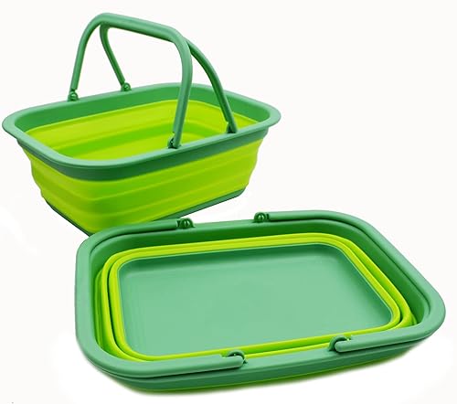 Miniatura 40 de SAMMART Tina de plástico plegable con asa de 9.2 L (2.3 galones), cesta de picnic portátil al aire libre, lavabo plegable para lavar platos