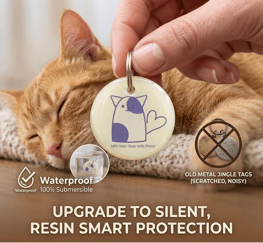 Smart Pet ID Tag with NFC, QR Code and Printed Web Address