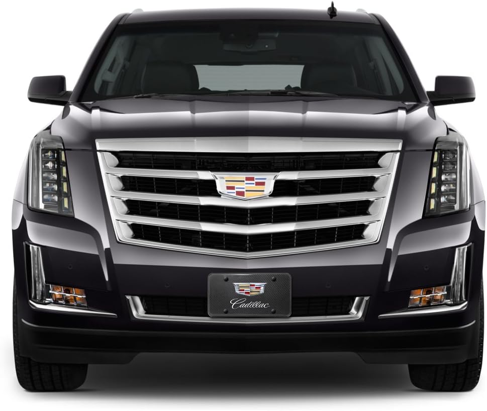 iPick Image for Cadillac 2015 Dual Logo UV Graphic 100% Real Black Carbon Fiber License Plate - Official Licensed