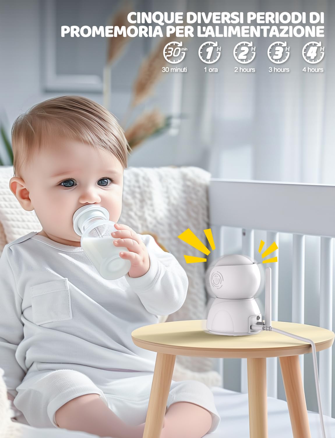 BURNNOVE Baby Monitor Video e Audio, 5 Pollici, 720P Visione Notturna VOX, 2 Vie Audio, PTZ 355°, Senza Wi-Fi