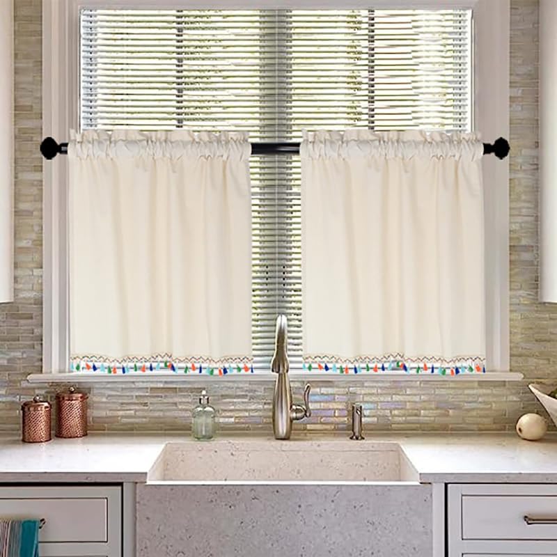 2 Pack Beige Vintage Valances for Windows Bedroom Living Room Window ...