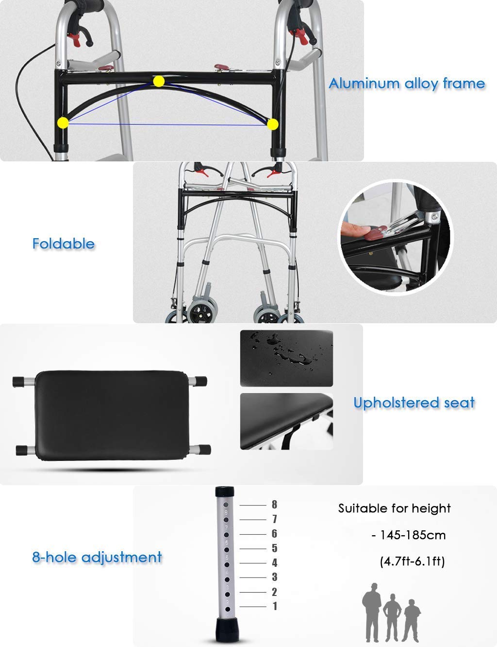 Amazon.co.jp: 折りたたみ式歩行器 前輪4輪 ブレーキ付き - 調節可能