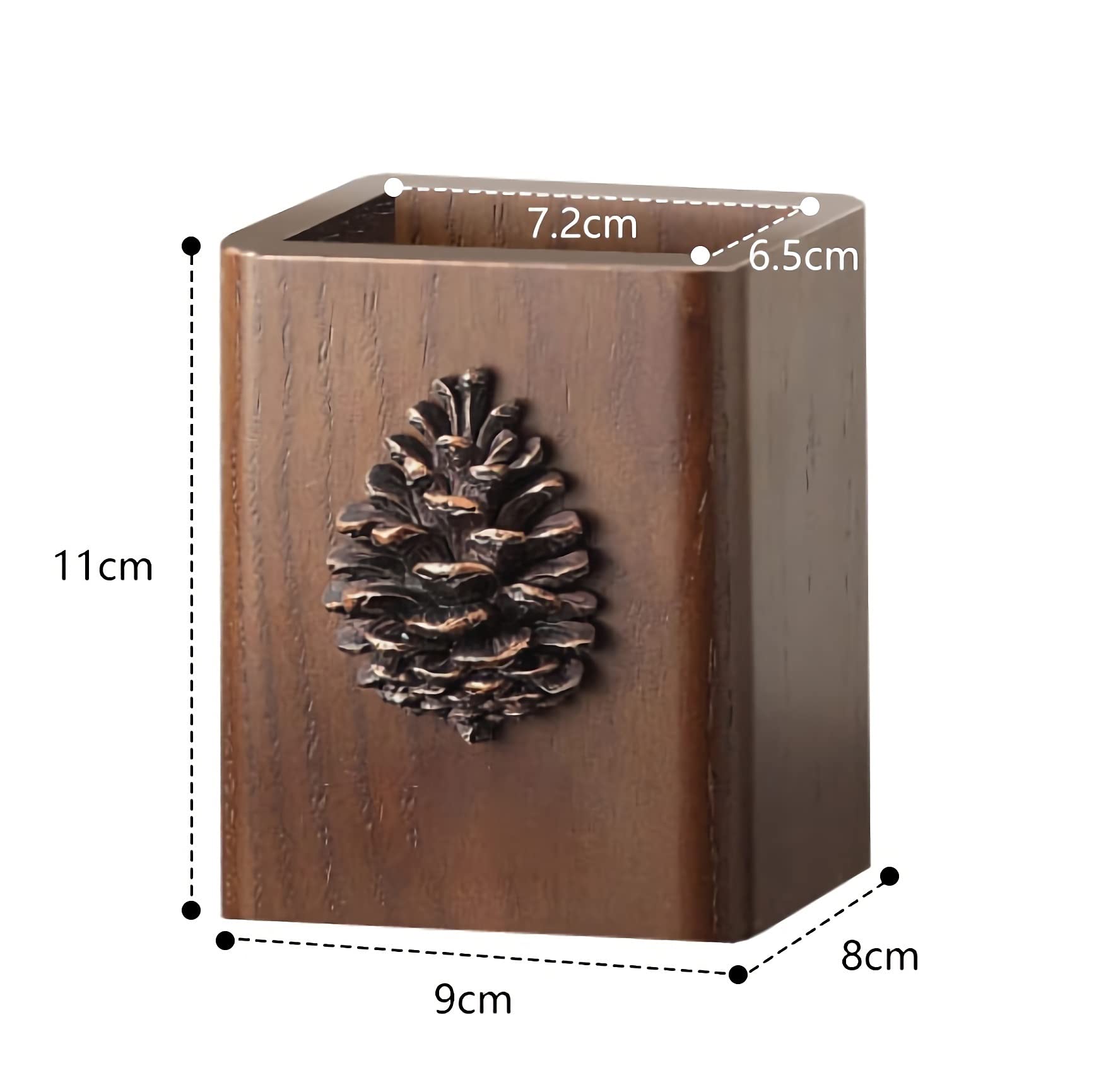 Pot à Crayons rétro américain en Bois Massif, boîte de Rangement pour pinceaux de Maquillage en Bois avec décoration en résine de Pomme de pin