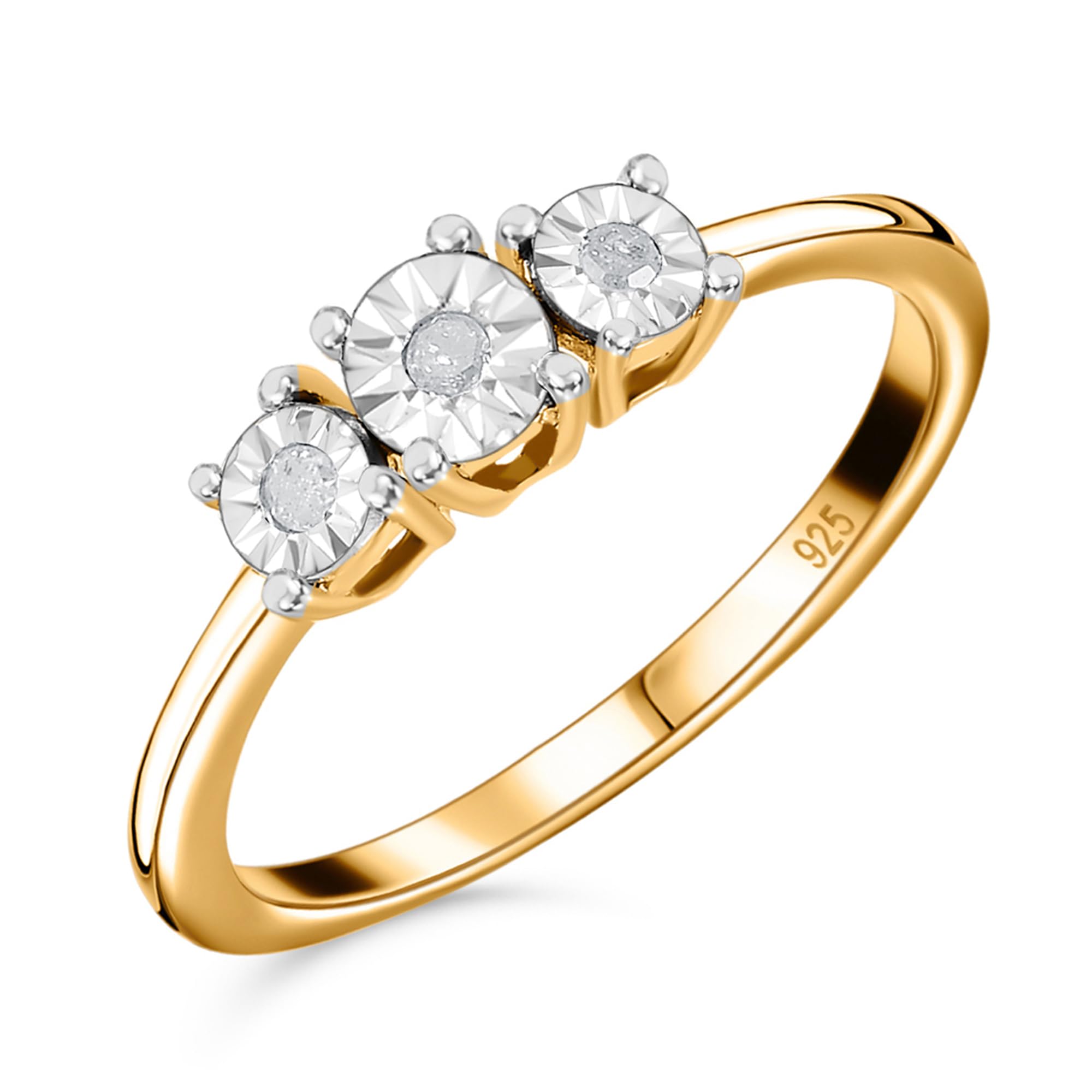 Ani's - Anello nuziale in argento 925 placcato in oro giallo 14 K, taglio rotondo da 5 mm, con zirconia cubica trasparente da 0,50 ct., Metallo, Zirconia cubica