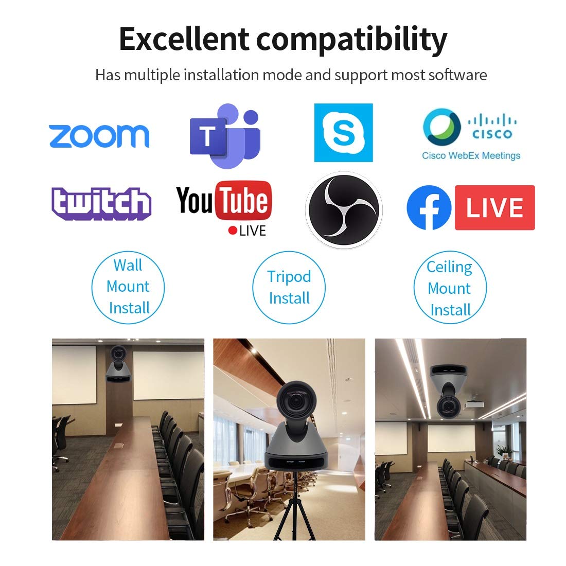 SMTAV PTZ Camera with USB3.0 Outputs,12X Optical Zoom,USB Camera,60FPS,Live Streaming Camera for