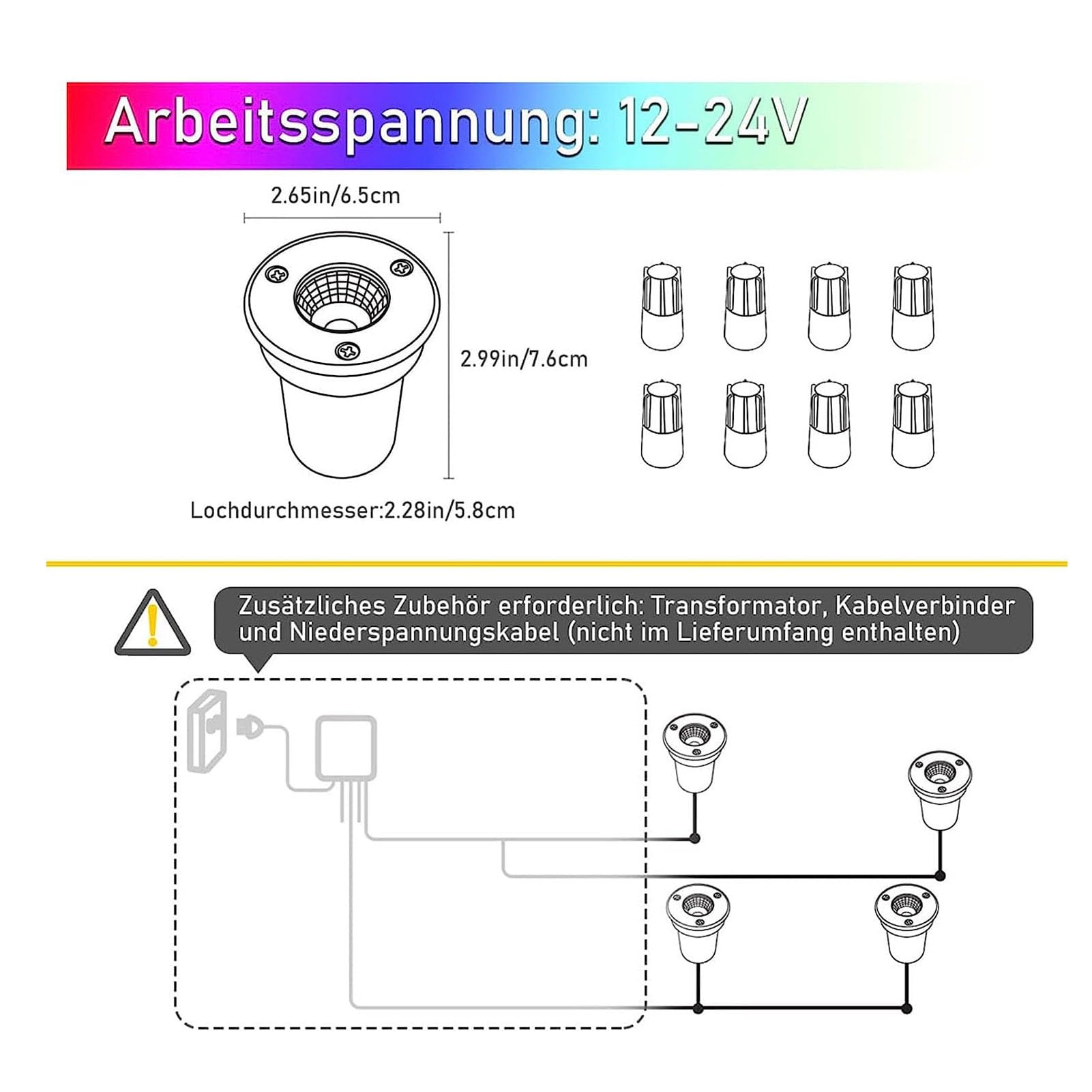 4PCS Faretti LED Esterno - Faretto Luce Da Pavimento, Faretto Da Incasso 3W RGB LED, 12V-24V Luci Spot A Terra, Lampada Da Terra Da Incasso Per Giardino IP65 A Luce Led (Color : Rgb